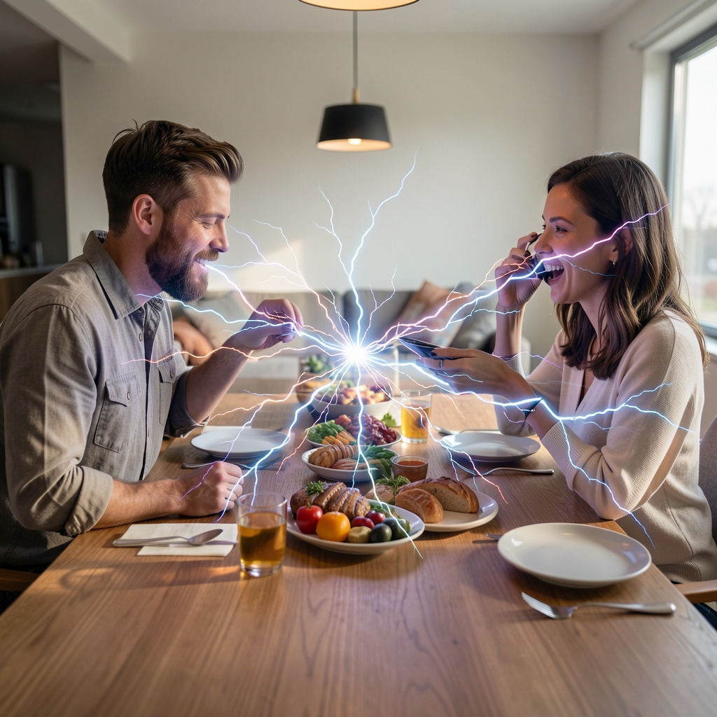 Abstrakt men naturtro visualisering af energistrømme mellem måltid, bevægelse og hvile